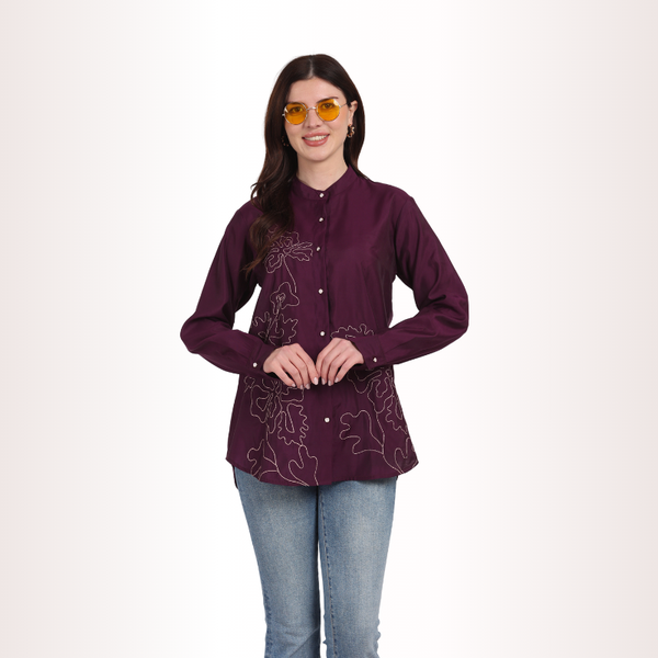 Yadya Embroidered Shirt Purple Viscose