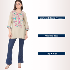 Yadya Embroidered Short Kurti Off-White Viscose