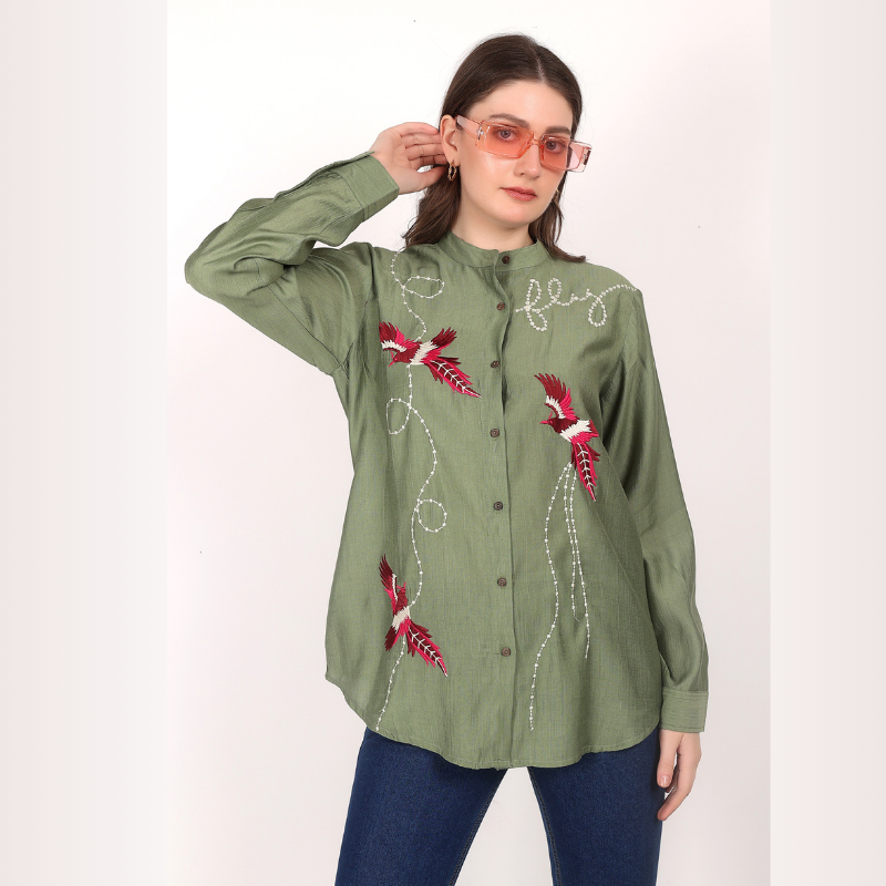 Yadya Embroidered Shirt Green Viscose