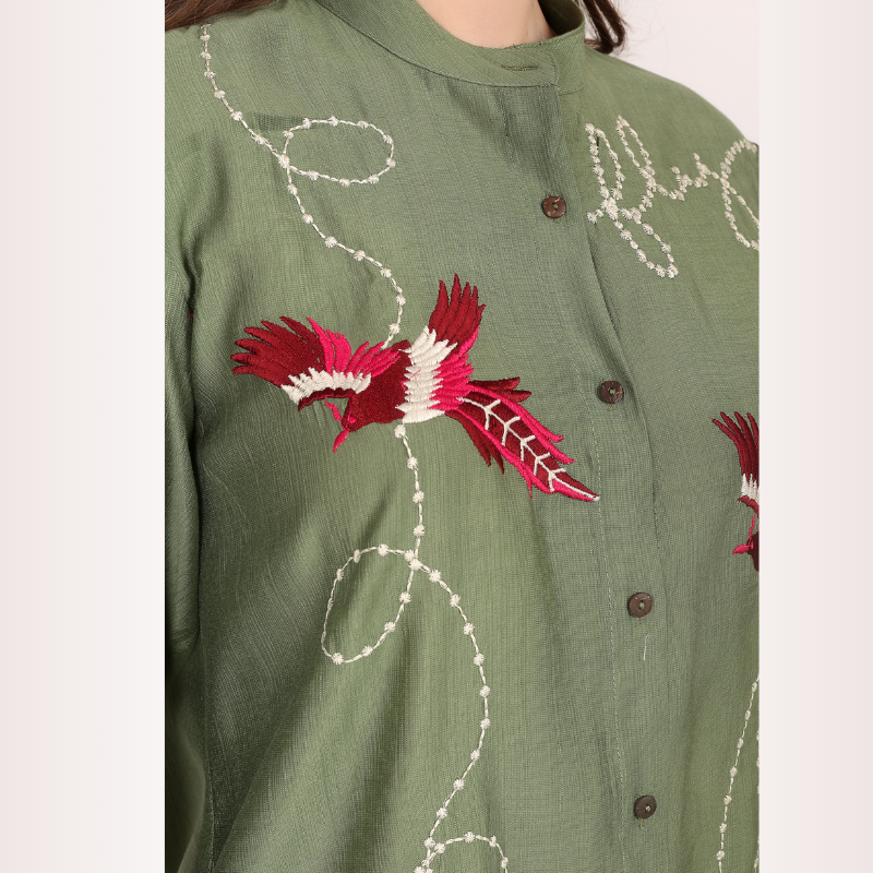 Yadya Embroidered Shirt Green Viscose