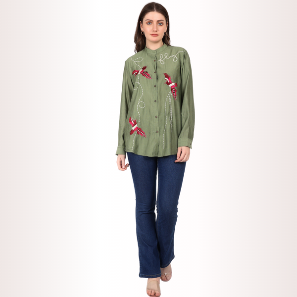 Yadya Embroidered Shirt Green Viscose