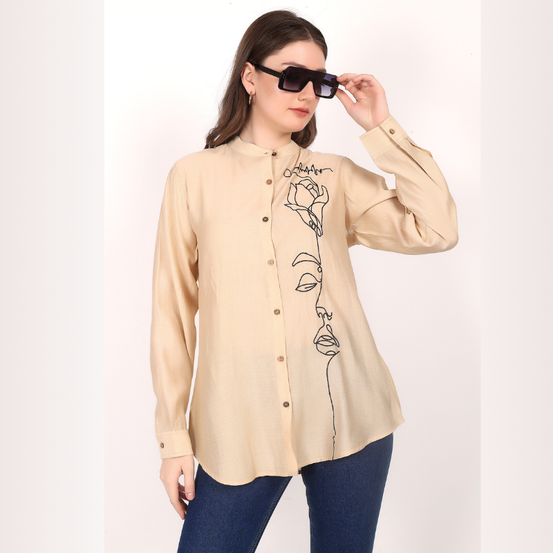 Yadya Embroidered Shirt Green Viscose