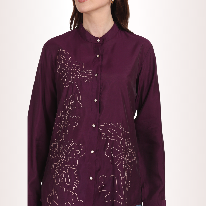 Yadya Embroidered Shirt Purple Viscose