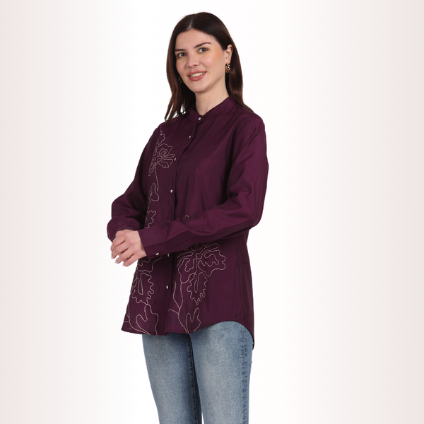 Yadya Embroidered Shirt Purple Viscose