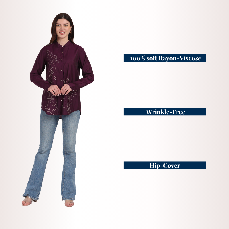 Yadya Embroidered Shirt Purple Viscose