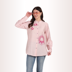 Yadya Floral Embroidered Shirt Pink Viscose