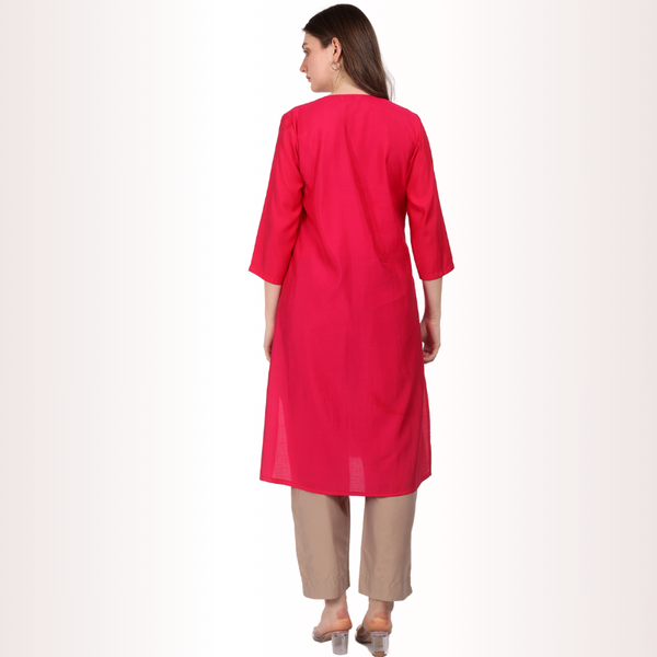 Yadya Embroidered Long Kurti Fuchsia Viscose