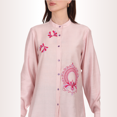 Yadya Floral Embroidered Shirt Pink Viscose