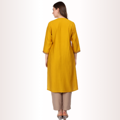 Yadya Embroidered Long Kurti Yellow Viscose