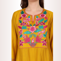 Yadya Embroidered Long Kurti Yellow Viscose