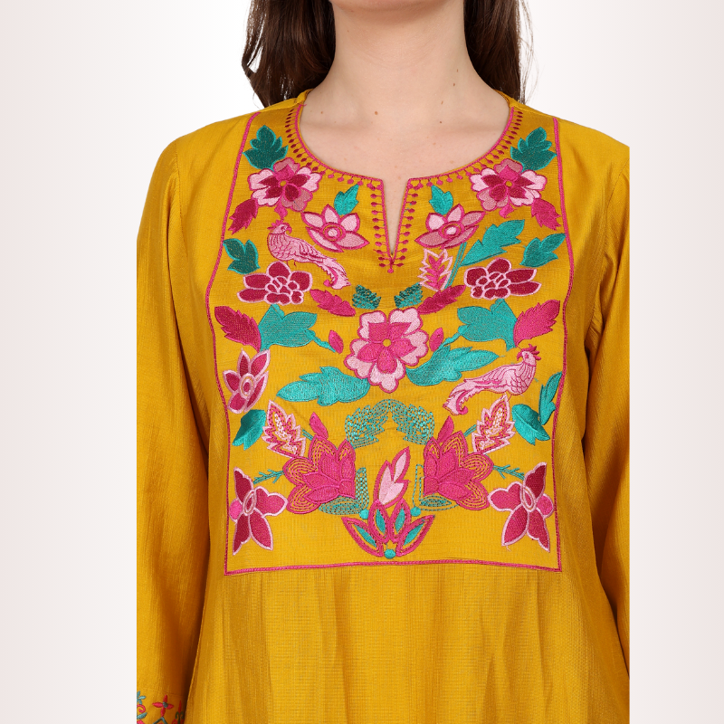 Yadya Embroidered Long Kurti Yellow Viscose