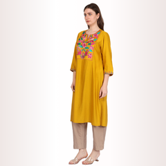 Yadya Embroidered Long Kurti Yellow Viscose