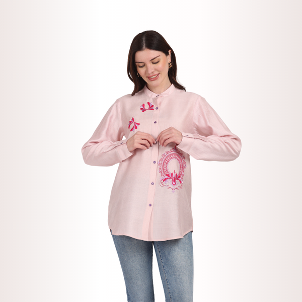 Yadya Floral Embroidered Shirt Pink Viscose