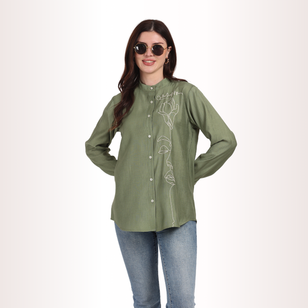 Yadya Embroidered Shirt Green Viscose