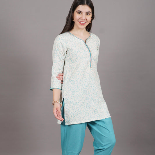 Aqua and White Dhoti Pant Set