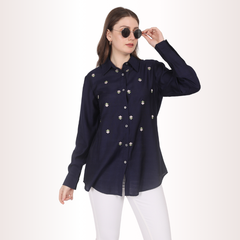 Yadya Casual Embroidered Shirt Blue Viscose