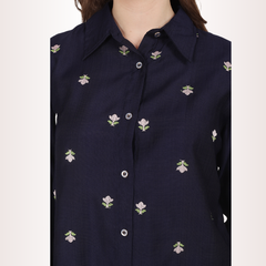 Yadya Casual Embroidered Shirt Blue Viscose