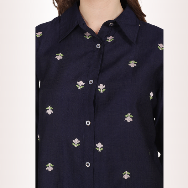 Yadya Casual Embroidered Shirt Blue Viscose