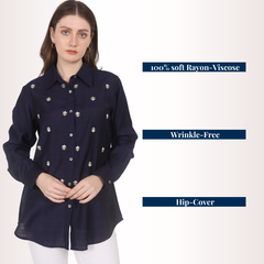 Yadya Casual Embroidered Shirt Blue Viscose