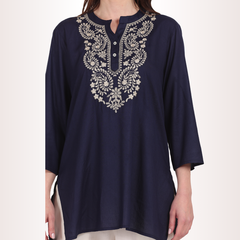 Yadya Embroidered Short kurti Blue Rayon