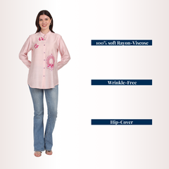 Yadya Floral Embroidered Shirt Pink Viscose