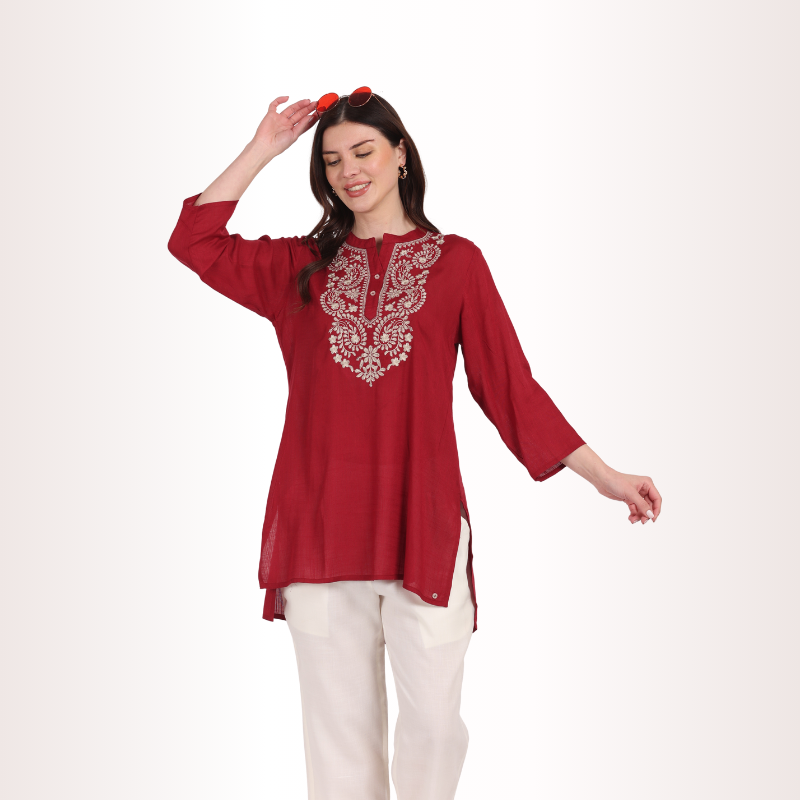 Yadya Embroidered Short kurti Blue Rayon