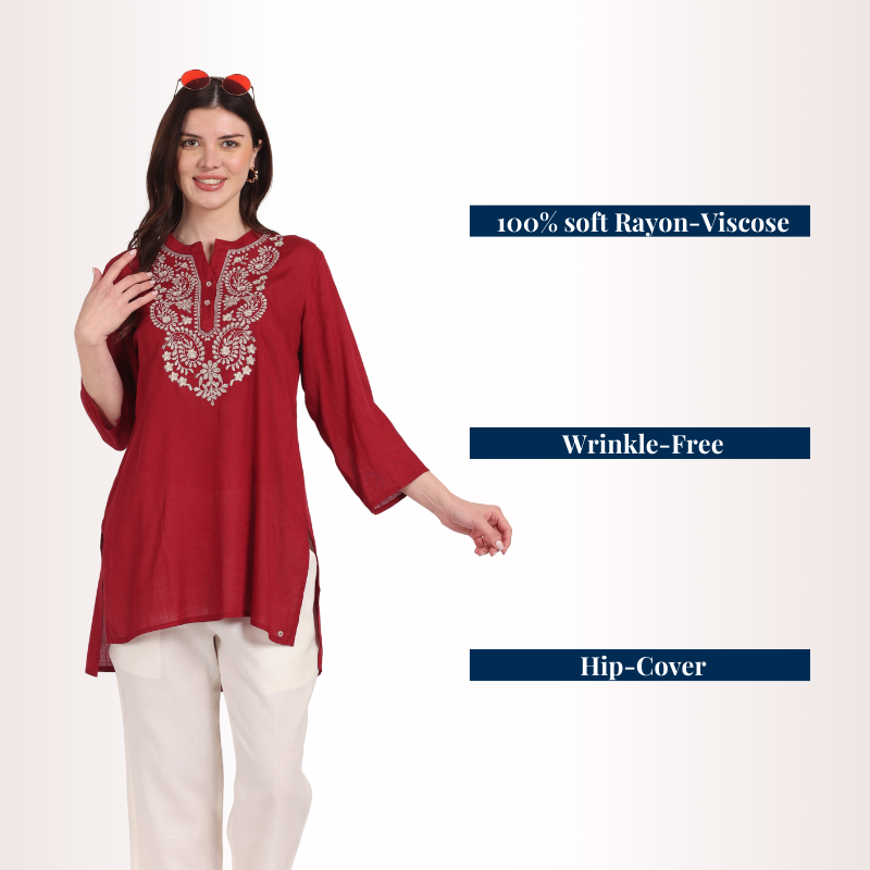 Yadya Embroidered Short kurti Blue Rayon