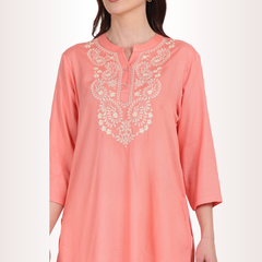 Yadya Embroidered Short kurti Blue Rayon