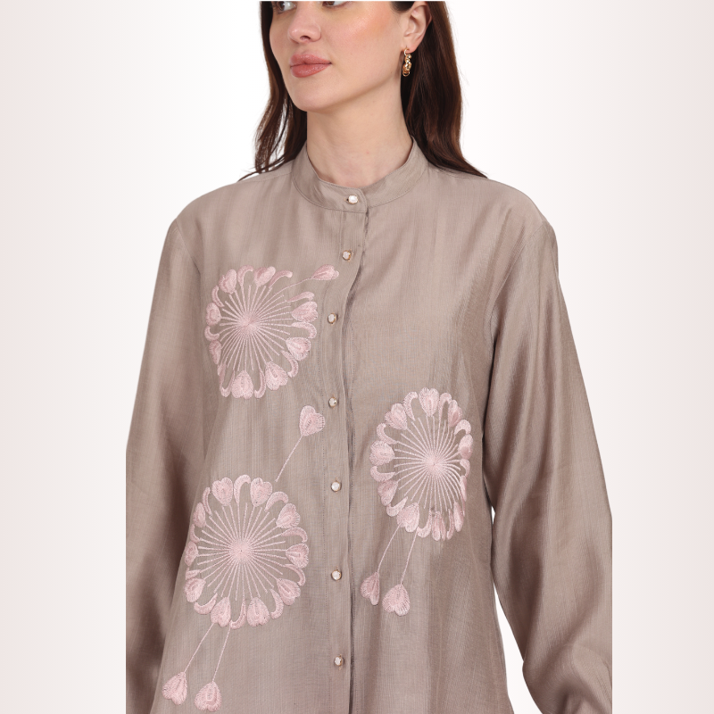 Yadya Embroidered Shirt Grey Viscose