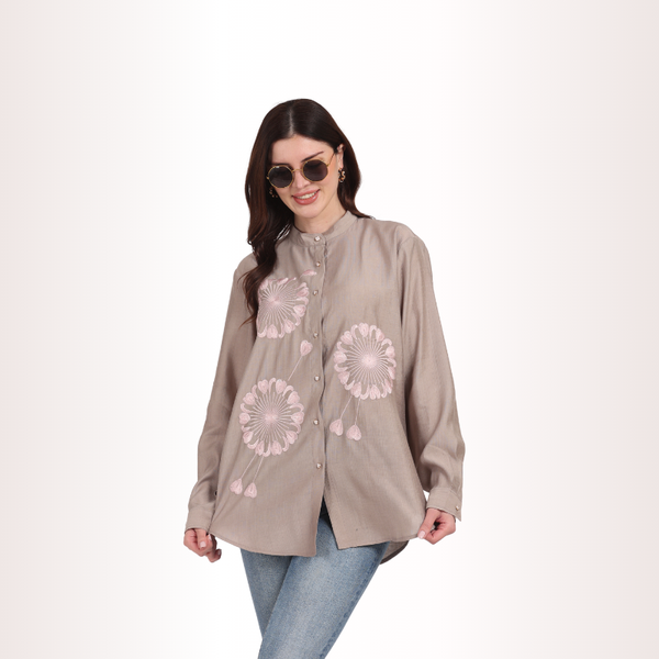 Yadya Embroidered Shirt Grey Viscose