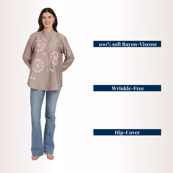 Yadya Embroidered Shirt Grey Viscose