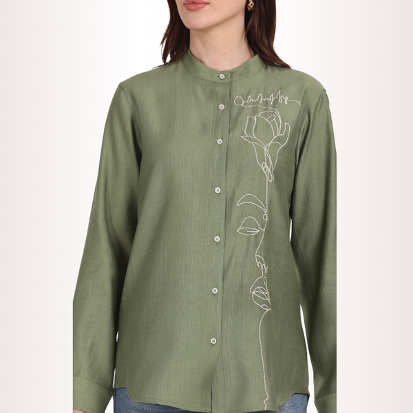 Yadya Embroidered Shirt Green Viscose