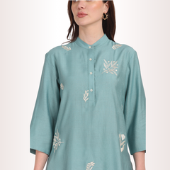 Yadya Embroidered Long Kurta Teal Viscose