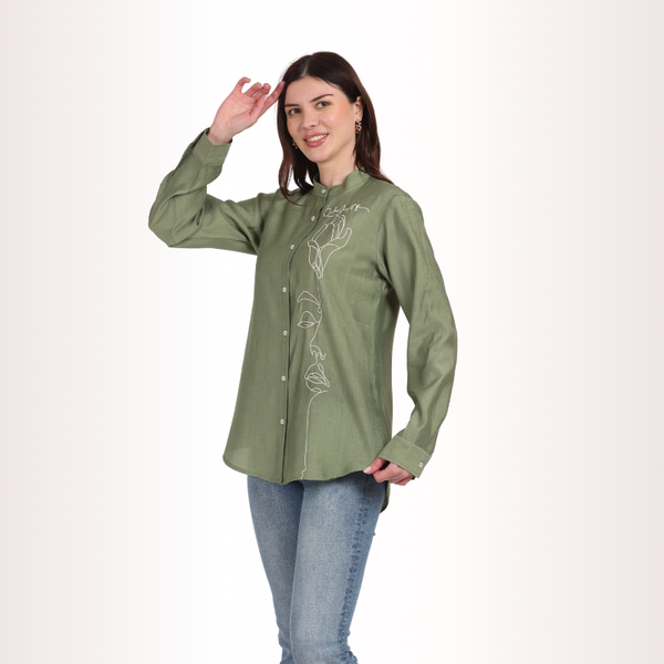 Yadya Embroidered Shirt Green Viscose