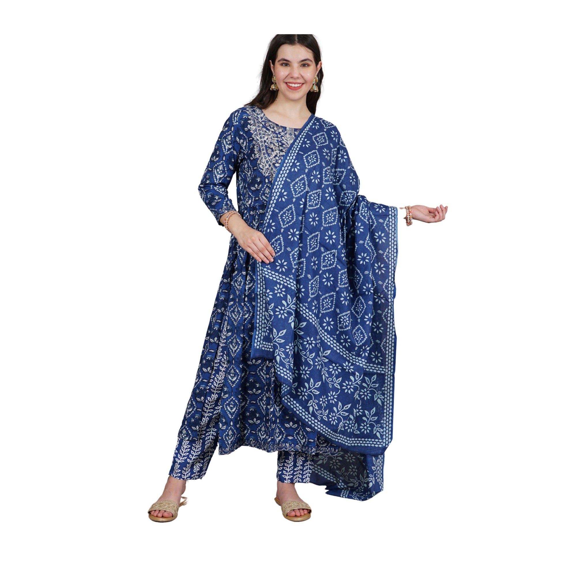 cotton kurta set, women kurta set for women, yadya threads, Indigo suit, handblock