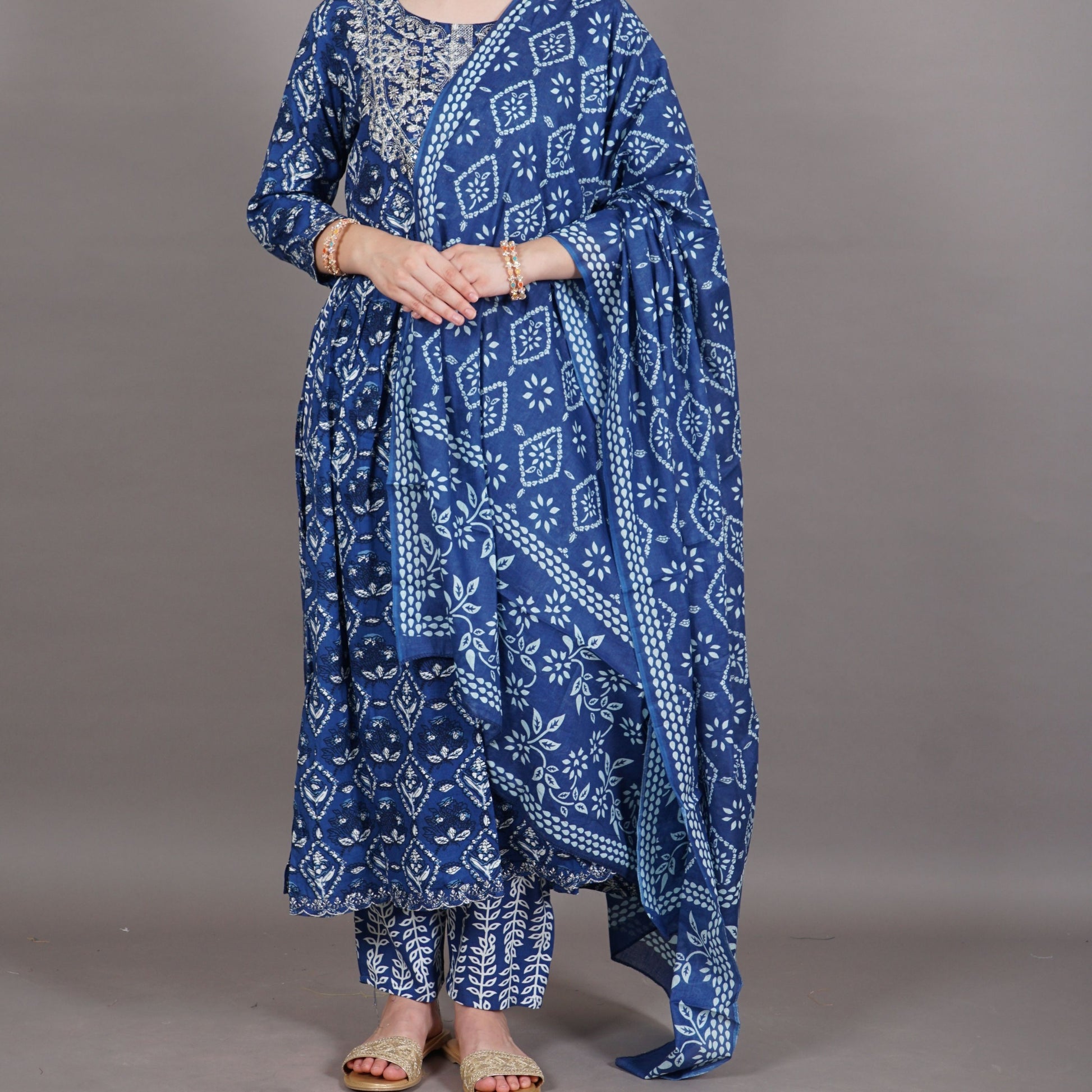 cotton kurta set, women kurta set for women, yadya threads, Indigo suit, handblock