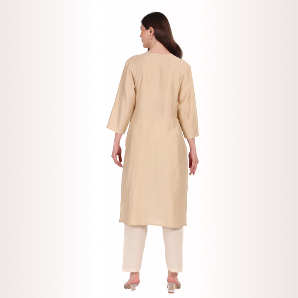 Yadya Embroidered Long Kurti Cream Viscose