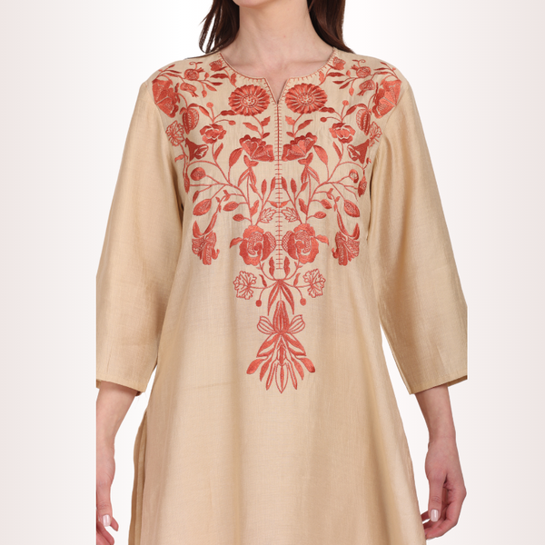 Yadya Embroidered Long Kurti Cream Viscose