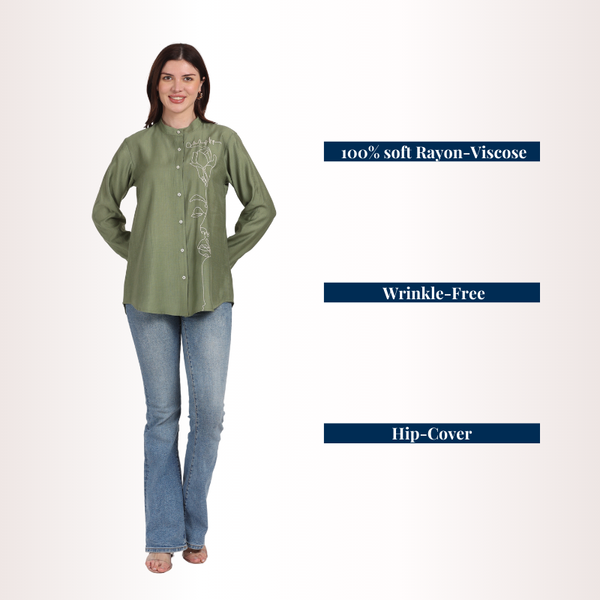 Yadya Embroidered Shirt Green Viscose