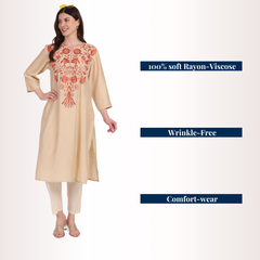 Yadya Embroidered Long Kurti Blue Viscose