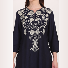 Yadya Embroidered Long Kurti Cream Viscose