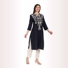 Yadya Embroidered Long Kurti Cream Viscose