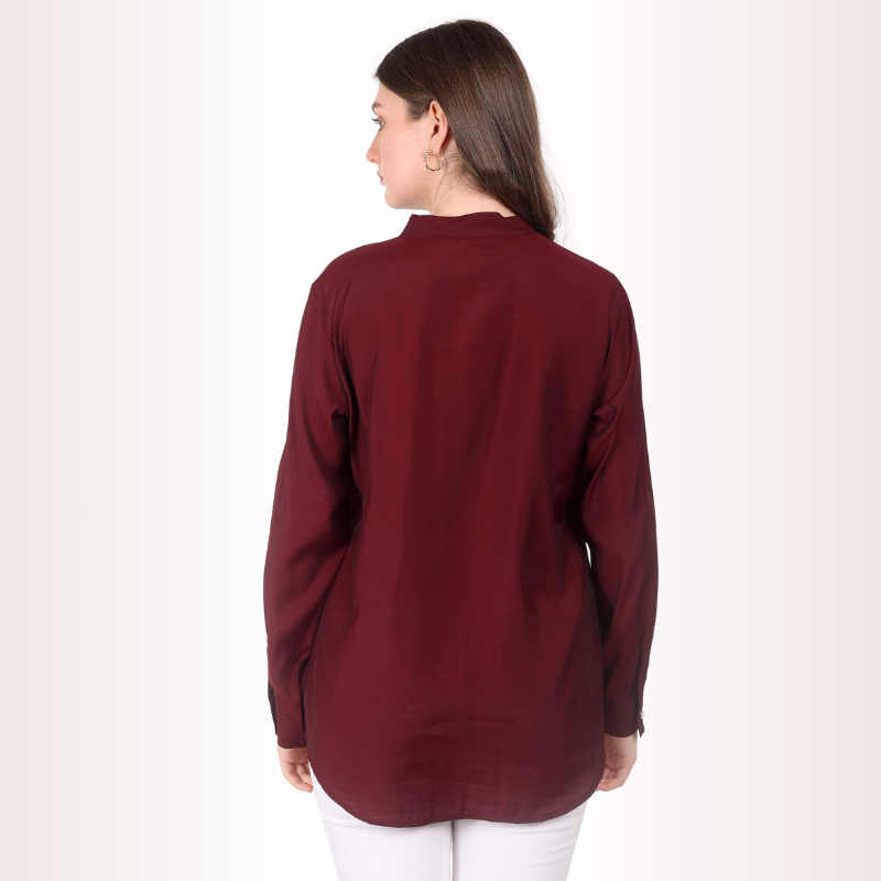 Yadya Embroidered Motif Shirt Maroon Viscose