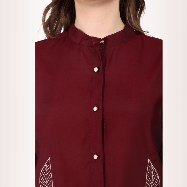 Yadya Embroidered Motif Shirt Maroon Viscose