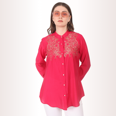 Yadya Embroidered Floral Shirt Fuchsia Pink