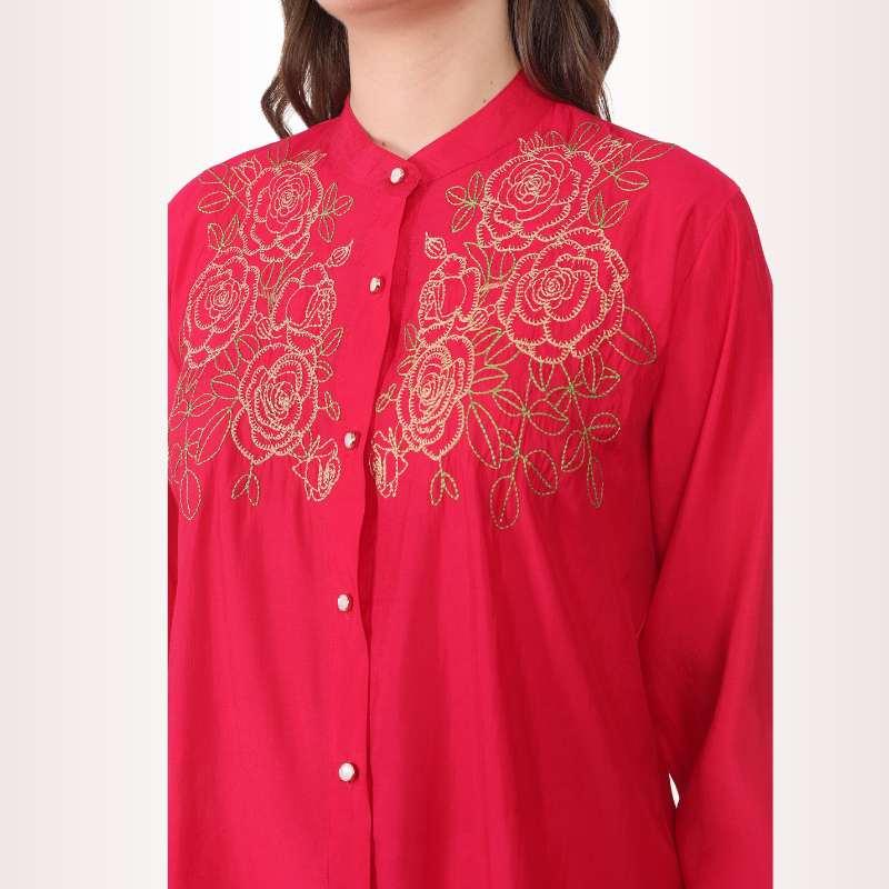 Yadya Embroidered Floral Shirt Fuchsia Pink