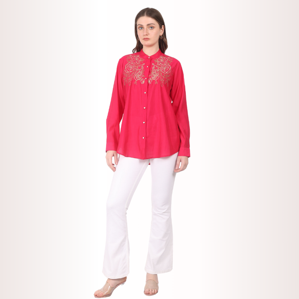 Yadya Embroidered Floral Shirt Fuchsia Pink