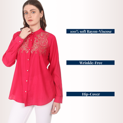 Yadya Embroidered Floral Shirt Fuchsia Pink