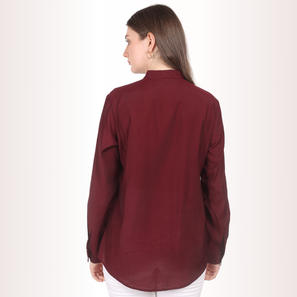 Yadya Floral Embroidered Shirt Maroon