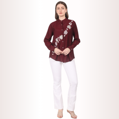 Yadya Floral Embroidered Shirt Maroon